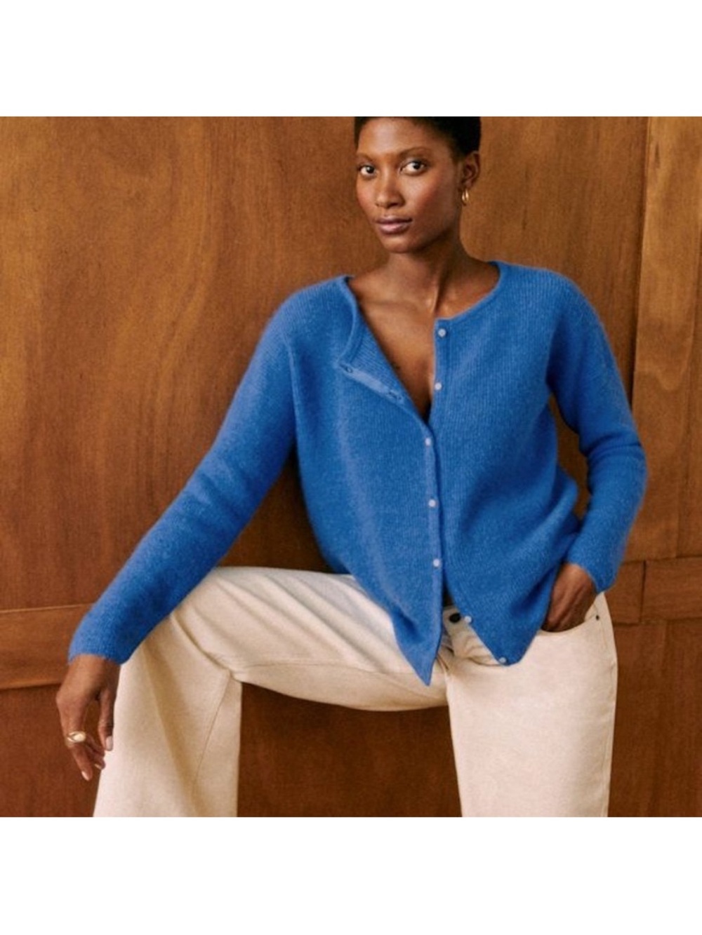 NWT Sezane Gaspard Blue Women's Button Cardigan Sweater L - Picture 4 of 4